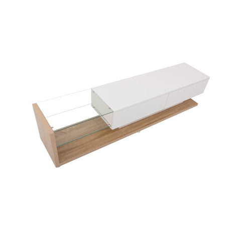 Rootz TV Cabinet - Entertainment Stand - Media Console - Adjustable LED Lighting - 170L x 36W x 38H cm - High Gloss White & Wood Finish