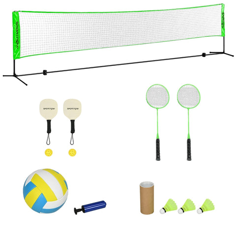 Rootz Badminton Net Set - Complete Sports Set - Rackets and Balls - Adjustable Net - Versatile Usage - 510L x 103W x 107-155H cm