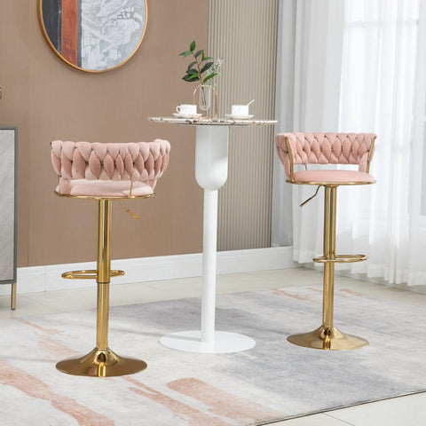 Rootz Adjustable Bar Stools - Velvet Bar Chairs - Swivel Stools - Ergonomic Comfort - 54cm x 48cm x 78cm