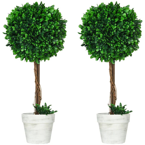 Rootz Set Of 2 Artificial Boxwood - Artificial Plants - Including Artificial Moss - 1 Planter -  Green - 28 cm x 28 cm x 60 cm