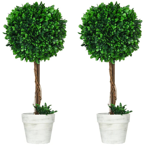 Rootz Set Van 2 Kunstbuxus - Kunstplanten - Inclusief Kunstmos - 1 Plantenbak - Groen - 28 cm x 28 cm x 60 cm