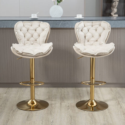 Rootz Swivel Bar Stools - Adjustable Bar Chairs - Velvet Counter Stools - Ergonomic Comfort - 55cm x 46cm x 92-112cm
