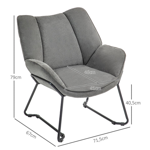 Rootz Lounge Chair - Relaxation Armchair - Linen Recliner - Soft Foam Padding - Steel Legs - 71.5cm W x 67cm T x 79cm H - Grey