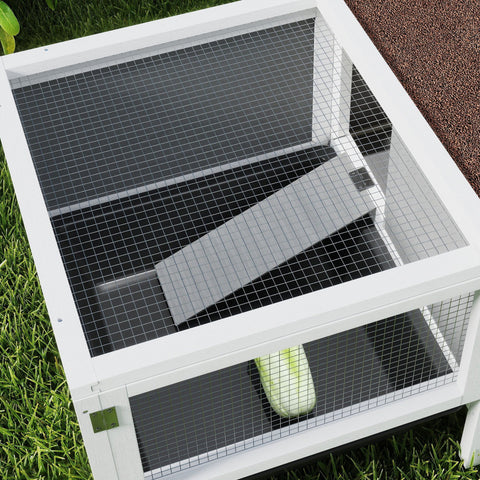 Rootz Rabbit Hutch - Wooden Bunny House - Outdoor Cage - Spacious Enclosure - Easy Cleaning Pull-Out Tray - 105 x 57.5 x 51.5 cm - Grey