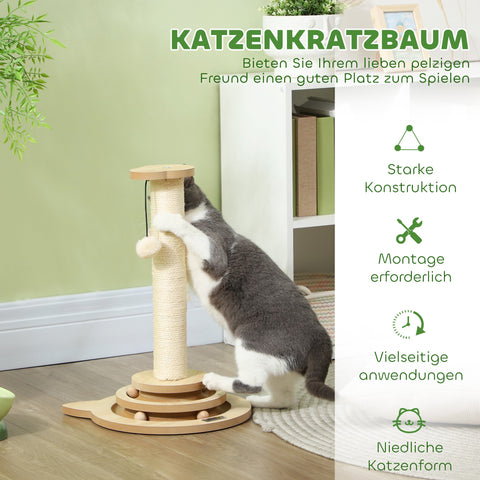 Rootz Cat Scratching Post - Sisal Scratch Tower - Play Ball Track - Entertaining 4-in-1 Design - 32cm x 32cm x 49cm