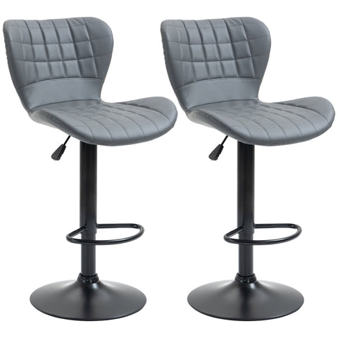 Rootz Faux Leather Bar Stools Set - Adjustable Height Stools - Rotating Seats - Steel Frame - Gray - 47cm x 51.5cm x 89-109cm