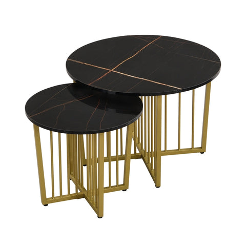 Rootz Marble Look Nesting Coffee Table Set - Elegant Table - Luxurious Coffee Table - Easy Clean - 70L x 70W x 50H cm & 50L x 50W x 45H cm