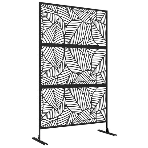 Rootz Wind Protection Panel - Decorative Screen - Metal Outdoor Partition - Leaf Pattern - Enhances Privacy - 122cm x 45cm x 198cm