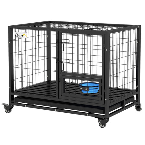 Rootz Dog Cage Transport Cage - Portable Kennel - Rolling Pet Crate - Removable Tray - 92cm x 62cm x 73cm