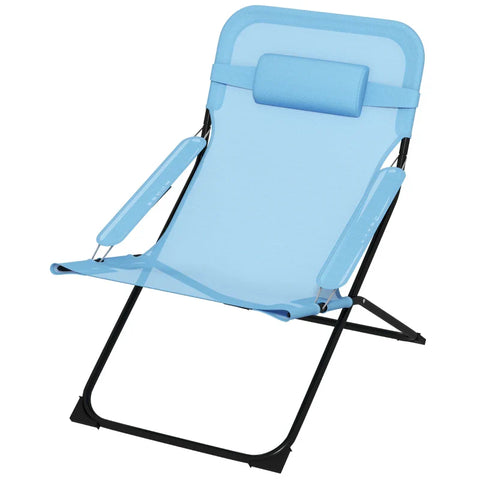 Rootz Garden Chairs - Folding Chair - 4 Level - Adjustable Breathable - Metal Frame - Steel - Polyester - Foam - Black-Blue - 69L x 91W x 96H cm