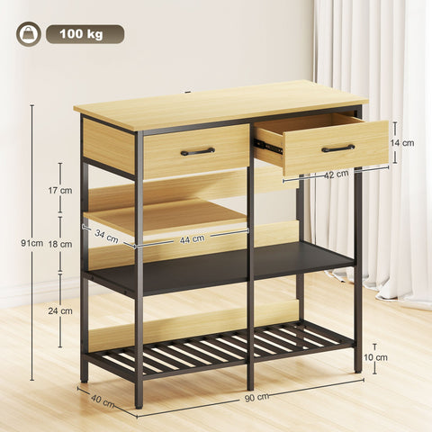 Rootz Sideboard Chest of Drawers - Kitchen Cabinet - Storage Organizer - Industrial Style, Large Capacity, 90 x 40 x 91 cm, Brown & Black