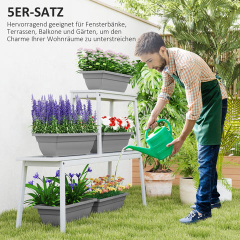 Rootz 5 Set Flower Pots - Garden Planters - Plant Containers - Durable Plastic - 59cm x 21cm x 16cm