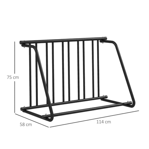 Rootz Bicycle Stand - 4 Bicycles - Weather Resistant - Additional Holder - Steel - Black - 114 x 58 x 75 cm