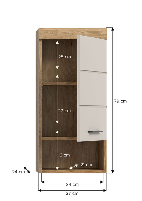 Rootz Wall-Mounted Base Cabinet - Storage Unit - Organizer - Compact Design - MDF Front - 37x79x24cm