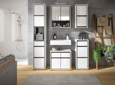 Rootz Bathroom Washbasin Cabinet - Vanity Unit - Storage Organizer - White Gloss - 60cm x 55cm x 34cm