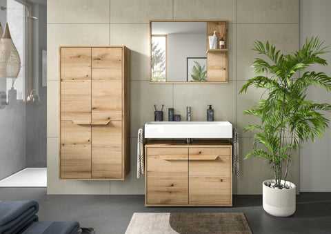 Rootz 3-Piece Set Evoke Oak - Bathroom Combination - Storage Cabinet - Generous Space - 143cm x 189cm x 34cm