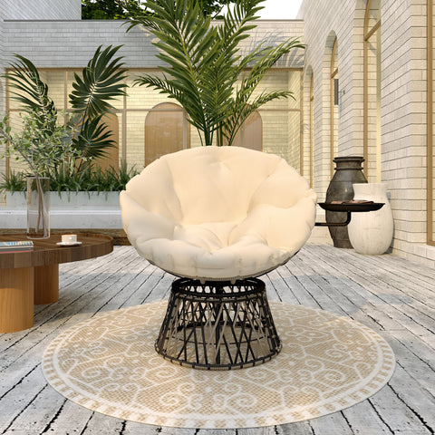 Rootz Papasan Rattan Chair - Rotatable Armchair - 360° Swivel Seat - First-Class Comfort - 118cm x 76cm x 88cm