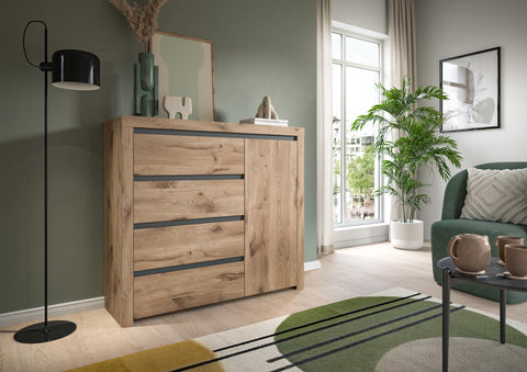 Rootz Nox Oak Nb Chest of Drawers - Dresser - Storage Cabinet - Natural Wood Look - 116cm x 105cm x 37cm