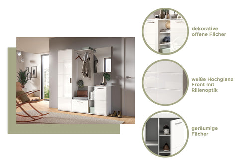 Rootz Combinable Wardrobe Furniture - White - 2-Piece Set - Bench & Wall Panel - Timeless Design - Modular - Sustainable - 55cm x 191cm x 37cm