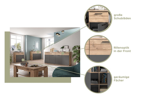 Rootz Mason Chest of Drawers - Wood Cabinet - Sideboard - Highboard - Spacious Storage - 120cm x 87cm x 40cm
