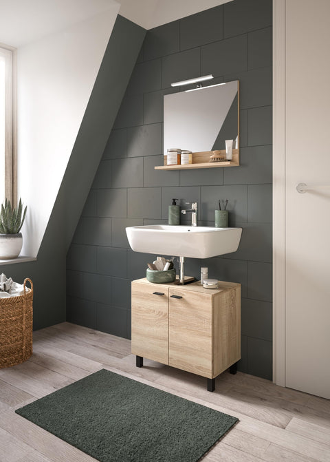 Rootz 2-Piece Set Bathroom Cabinet - Oak Sonoma Nb - Modern Cabinet - Extensive Storage - 57cm x 186cm x 33cm