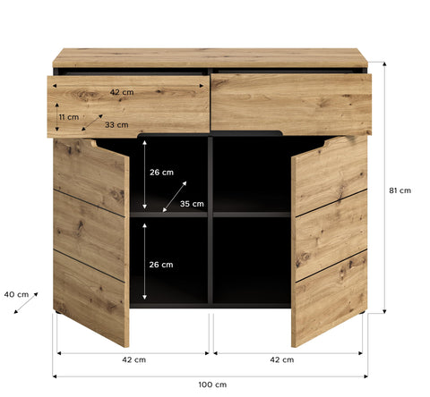 Rootz Canu Wardrobe - Dresser - Gray - Artisan Look - Space-Saving - 100x81x40 cm, Sustainable FSC Certified Furniture.