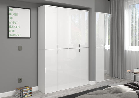 Rootz High-Gloss White Wardrobe - Tall Cabinet - Wood Material - Premium Finish - 61cm x 193cm x 34cm