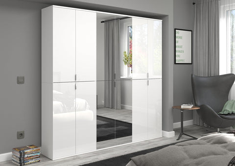 Rootz Wood Material Wardrobe Set - High-Gloss White - Shoe Rack - Storage Solution - 183cm x 193cm