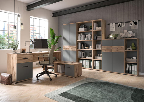 Rootz Mason Office Cabinet - Home Office Furniture - Storage Cabinet - Timeless Design - 80cm x 122cm x 37cm - Nox Oak Nb. Deposits Basalt Gray Nb.
