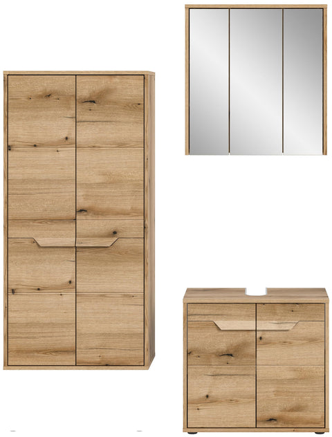 Rootz 3-Piece Set Evoke Oak - Bathroom Combination - Storage Cabinet - Generous Space - 143cm x 189cm x 34cm