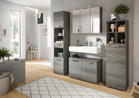 Rootz Silver Tall Cabinet - Smoked Silver Bathroom Furniture - Wooden Material - Modular Design - 40cm x 185cm x 33cm