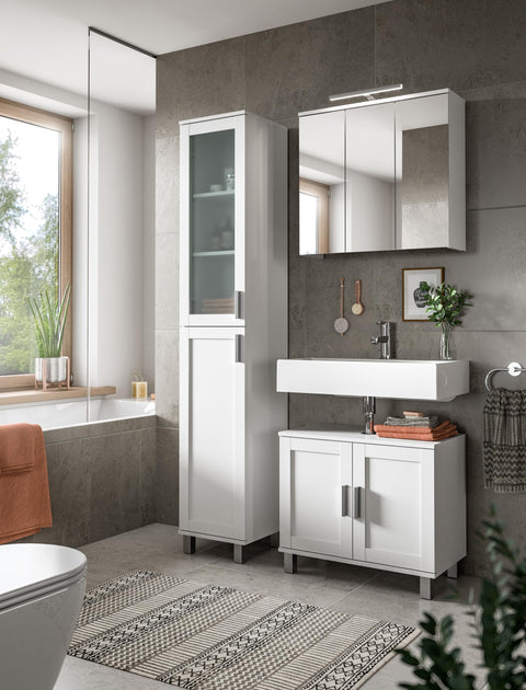 Rootz 2 Piece White Bathroom Furniture Set - Vanity - Sink Base Cabinet - Timeless Design - Modular - Sustainable - Approx. 65x188x35 cm