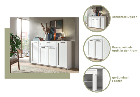 Rootz Ibiza Chest of Drawers - Sideboard - White Wood - 156cm x 95cm x 37cm - 4 Doors - 1 Drawer - 5 Shelves - FSC Certified - Timeless Design