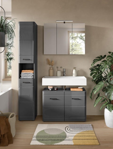 Rootz 2-Piece Gray MDF Bathroom Combination - Vanity Set - Storage Solution - High Quality - 80cm x 190cm x 34cm