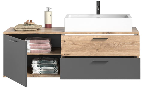 Rootz Wood Bathroom Furniture Set - Natural Material - Basalt Gray Replica - Nox Oak Replica - Timeless Design - 192cm x 48cm