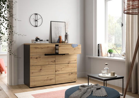 Rootz Canu Wardrobe - Dresser - Gray - Artisan Look - Space-Saving - 100x81x40 cm, Sustainable FSC Certified Furniture.