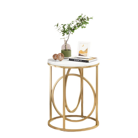 Rootz Round End Table - Side Table - Coffee Table - Faux Marble Top - 50.00 cm Dia x 65.50 cm H. - MDF & Metal Frame - Easy to Assemble