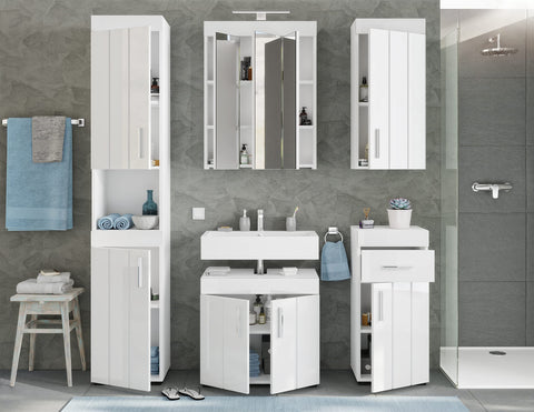 Rootz Snow 1-Shelf Bathroom Cabinet - Washbasin Cabinet - White - Wood Material - Approx. 79x60x18 cm
