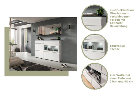 Rootz Shoe Cabinet - Wood Material - White - Systematic Shoe Storage - Approx. 95x109x27 cm - Sustainable FSC Certified Production