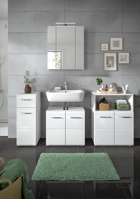 Rootz White High Gloss Standing Cabinet - Tall Cabinet - Bathroom Organizer - Modern Design - 30cm x 80cm x 30cm