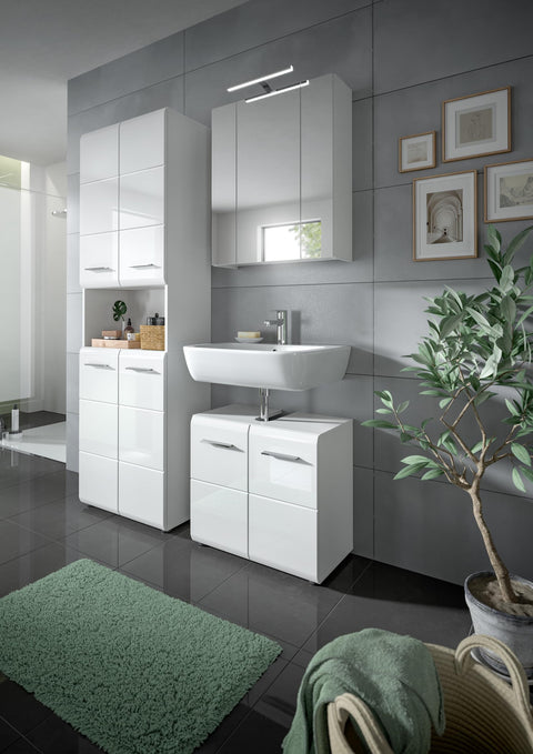 Rootz Tall Bathroom Cabinet - White High Gloss - Storage Tower - Elegant Design - 60cm x 185cm x 30cm