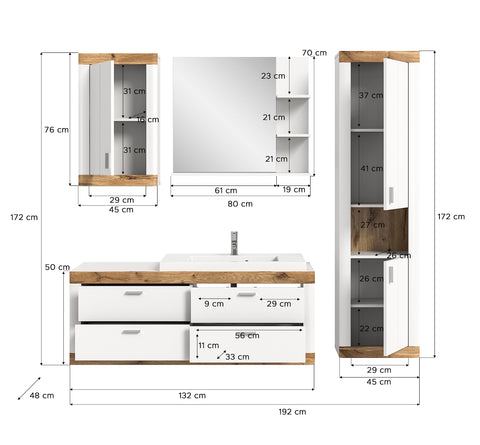 Rootz X2BE4B02 Bathroom Furniture Set - Wood Material - White - 4 Piece System - Timeless Design - FSC Certified - Easy to Clean - Dimensions: N/A