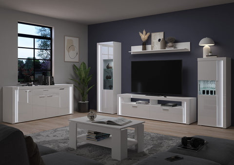 Rootz Skylight Showcase - Wooden Display Cabinet - White High-Gloss Front - Pasol Gray Glass - 60cm x 148cm x 37cm