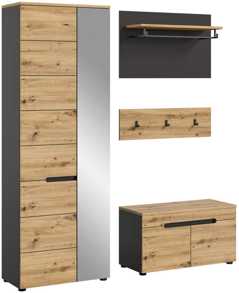 Rootz 3 Piece Set Wardrobe - Closet - Gray - Approx. 160x190x37 cm - FSC Certified - Sustainable materials - Modular Design
