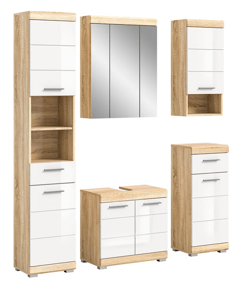 Rootz Engineered Wood Bathroom Furniture Set - Sonoma Oak - Modular System - Timeless Design - FSC Certified - 130cm x 50cm x 190cm