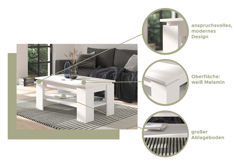 Rootz Titan Coffee Table - Wood Material - White Replica - Systematic Living - 100cm x 45cm x 60cm - FSC Certified, Sustainable Production