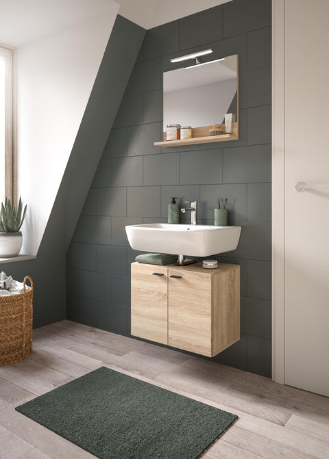 Rootz 2-Piece Set Bathroom Cabinet - Oak Sonoma Nb - Modern Cabinet - Extensive Storage - 57cm x 186cm x 33cm