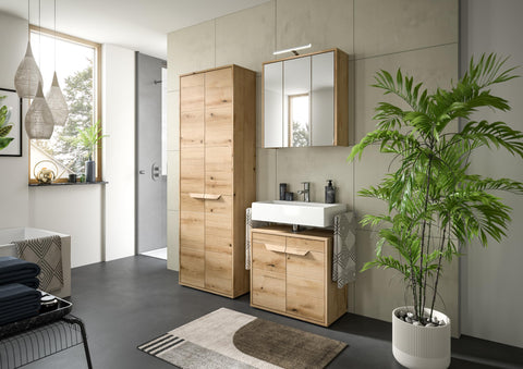 Rootz Evoke Oak Sink Base Cabinet - Washbasin Cabinet - Bathroom Vanity - Natural Wood Look - 64cm x 60cm x 34cm