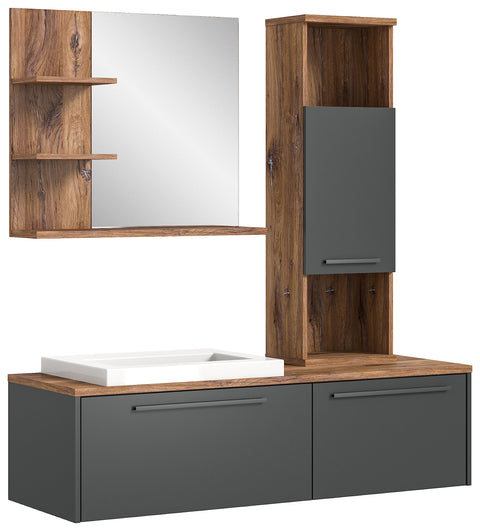 Rootz Wood Bathroom Furniture Set - Gray Vanity - Washroom Suite - Sustainable - FSC Certified - 140cm x 45cm x 60cm