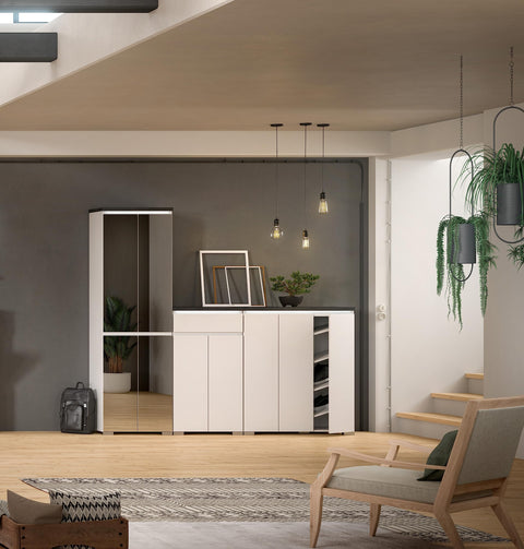 Rootz Shoe Cabinet - Wood Material - White - Offset Industrial Gray Nb - Shoe Storage with System - Approx. 60x194x40 cm